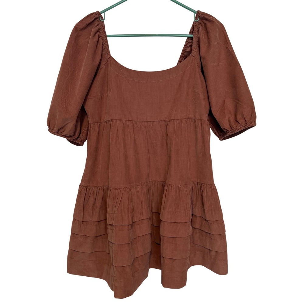 American Eagle M Dress Dusty Pink Corduroy Tiered Ruffled Puff Sleeve Cottageโ